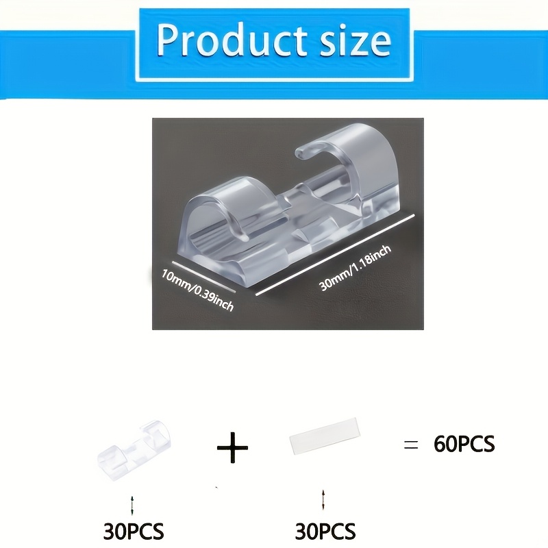 50/60pcs Clear Adhesive Cable Clamps - Durable Plastic Wire Organizers For Efficient Management, Plastic Cable Tissue Clamps For Walls And Under Table