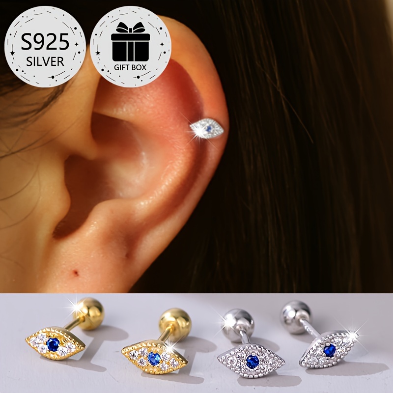 

2 paires de boucles d'oreilles à clous avec œil, en argent sterling 925, synthétique, avec boîte cadeau, pour un et cadeau, bijoux de fête de Noël