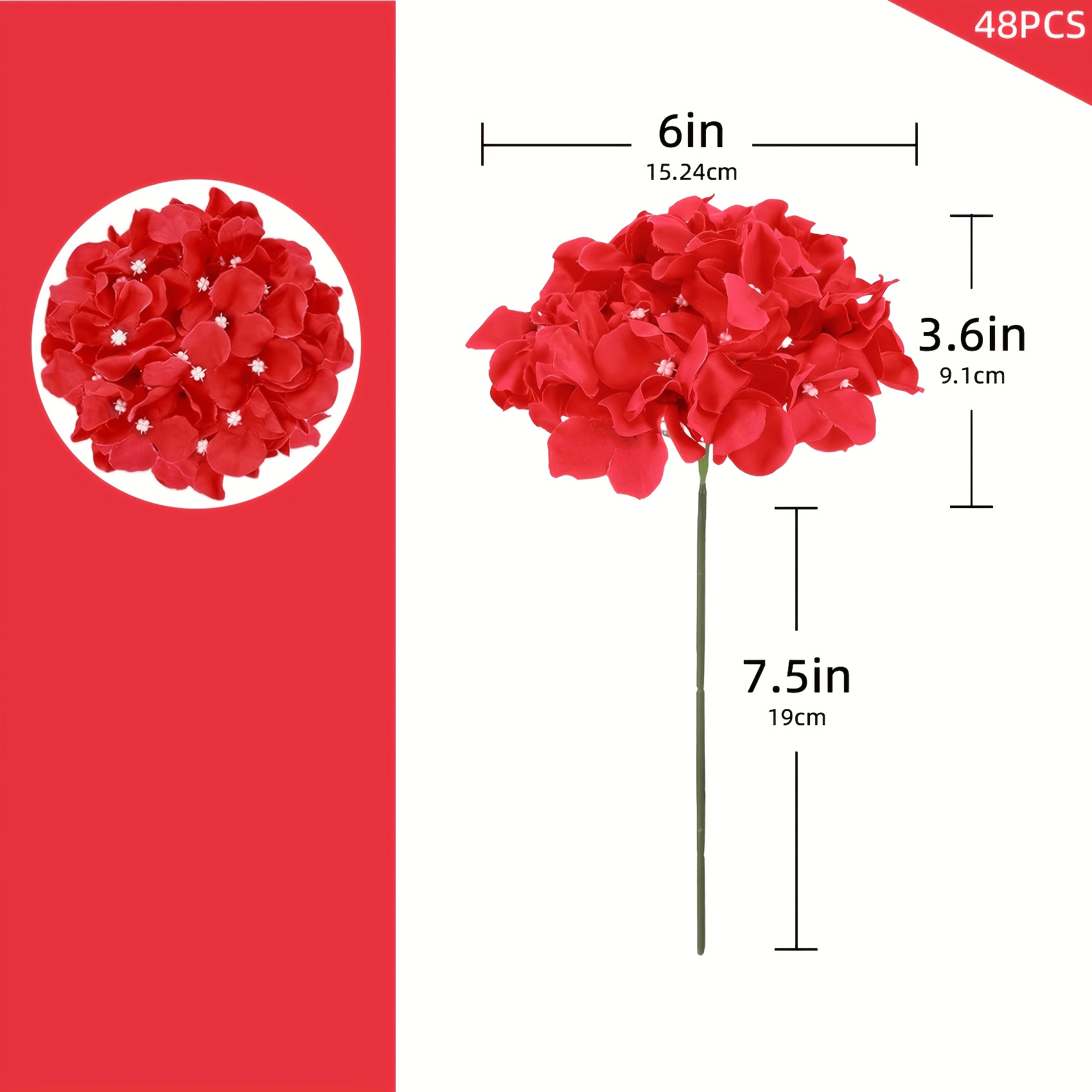 Image of 48pcs Red Artificial , Centerpiece Floral Balls, Fake Hydrangea Balls, Realistic Flowers, Suitable For Weddings, Home Dining Tables, Indoor Vase Decorations, Garden Courtyard Farmhouse Decor