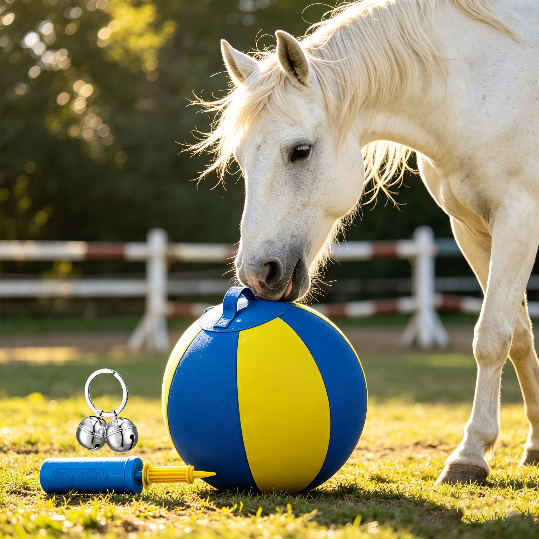 TEMU [upgraded Anti-kicking] 45cm Dog Self-play Inflatable Ball And Large Long-length Air Pump With 1 Pair Bells, Thickened Pvc Inner Ball And Double