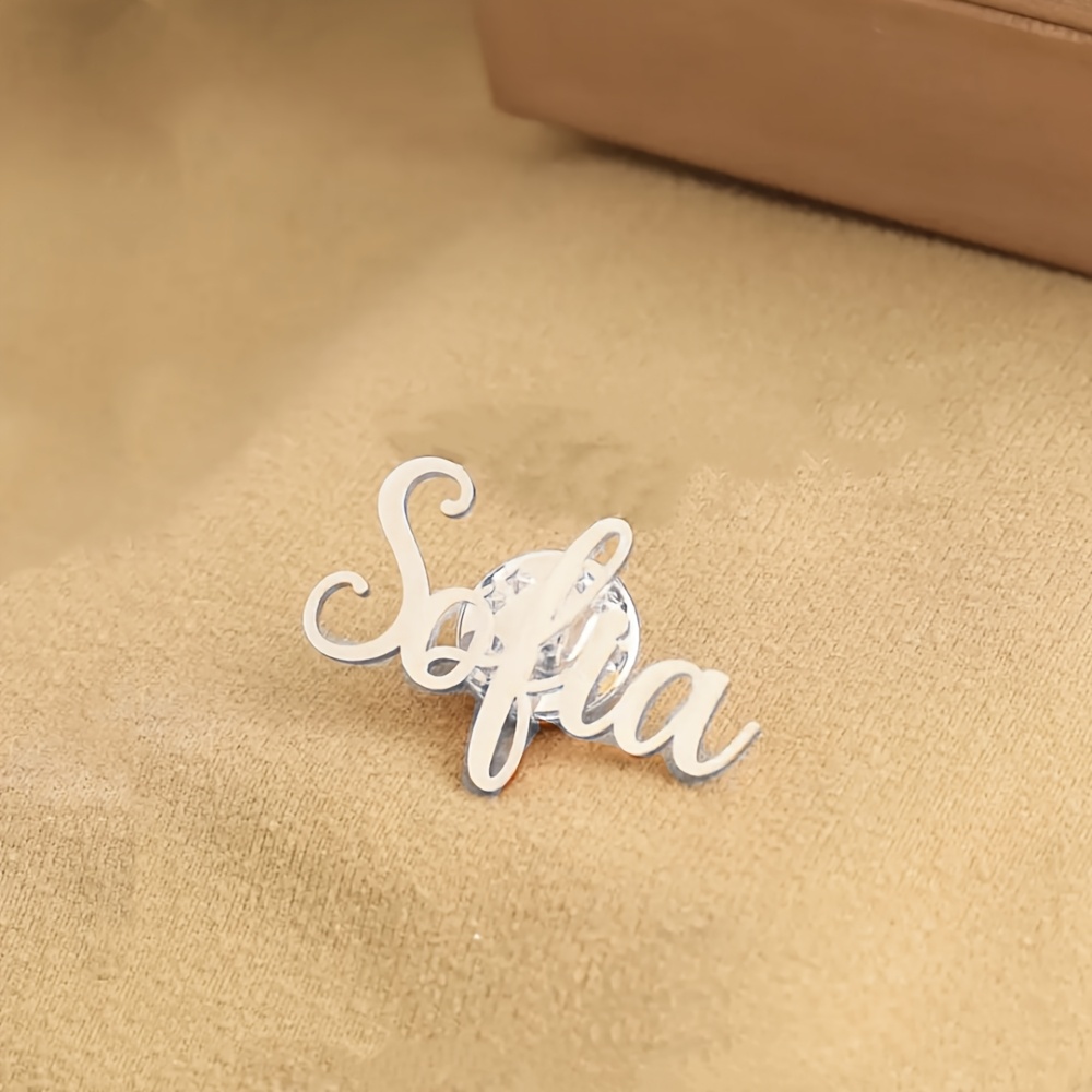 TEMU Customized Fashion Name Brooch Personalized Elegant Female Plaque Brooch Stainless Steel Initial Simple Brooch Women's Popular Jewelry