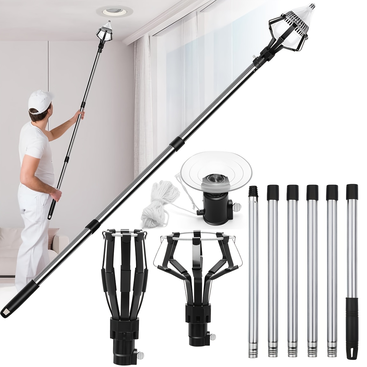 light bulb changer for high ceilings lights bulb replacement tool adjustable extension assembled with suction cup universal bulb removal tool for most sizes and shapes light bulb removal tool high ceiling