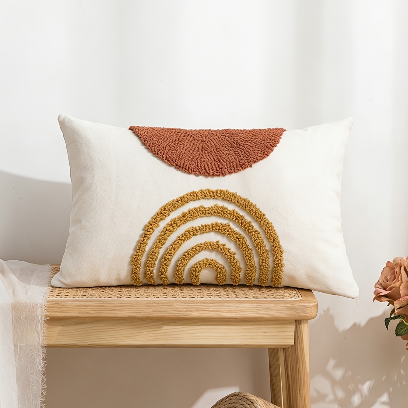 TEMU per cuscino geometrico semicircolare, moderno, con anello a vento in velluto, tecnologia adatta per la decorazione di stanze , copridivano per