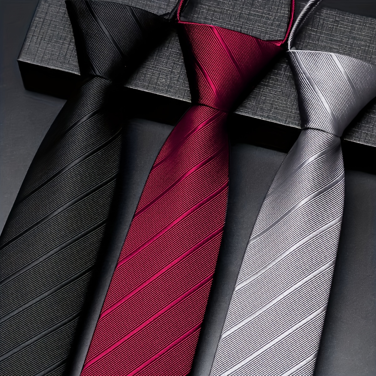 Men's Necktie 3pcs Set, Woven Business Suit Tie Additions, Multi-functional Solid Colors, Suitable For Daily Wear And Special Occasions, Men's Gift