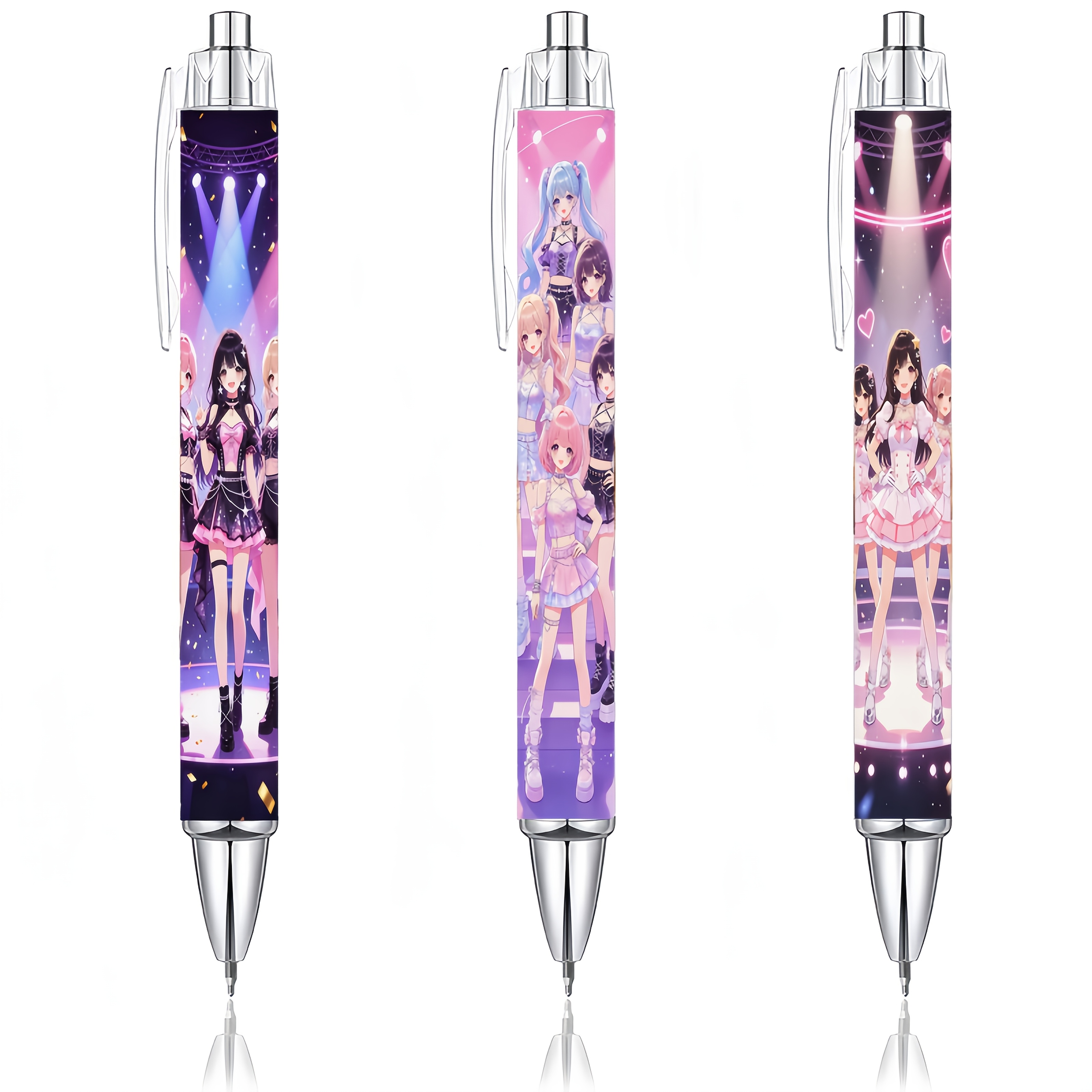 TEMU 3pcs 2d Group Click Pens, 3 Styles Of Patterns Set, Female Stationery, High-quality Materials, Supplies, Smooth Writing, Suitable For Daily