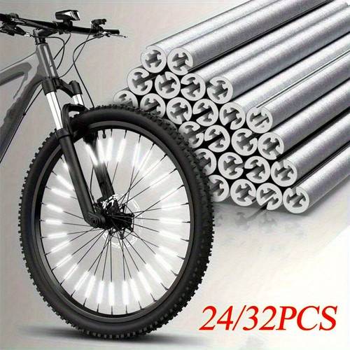24 32pcs bicycle wheel reflective strips night riding spoke reflective strips night equipment riding equipment steel wire strips