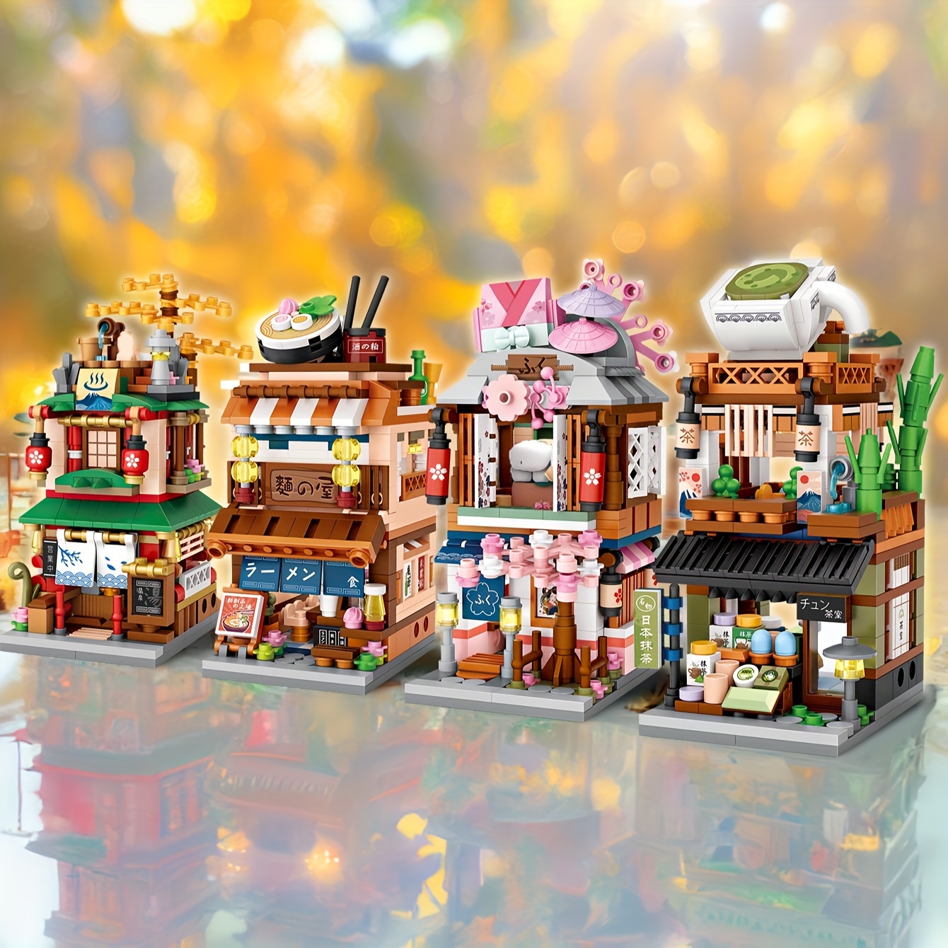 

Lovely Japanese Street Scene Series: Miniature Assembly Kit For A Traditional Onsen, Ramen Shop, And Matcha Tea House - Suitable For Ages 6+ - Abs Material - Loz Brand