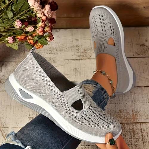 womens breathable knit walking shoes lightweight with thick cushioned sole soft fabric upper durable pu outsole versatile design for nurses teachers busy professionals ladies shoes