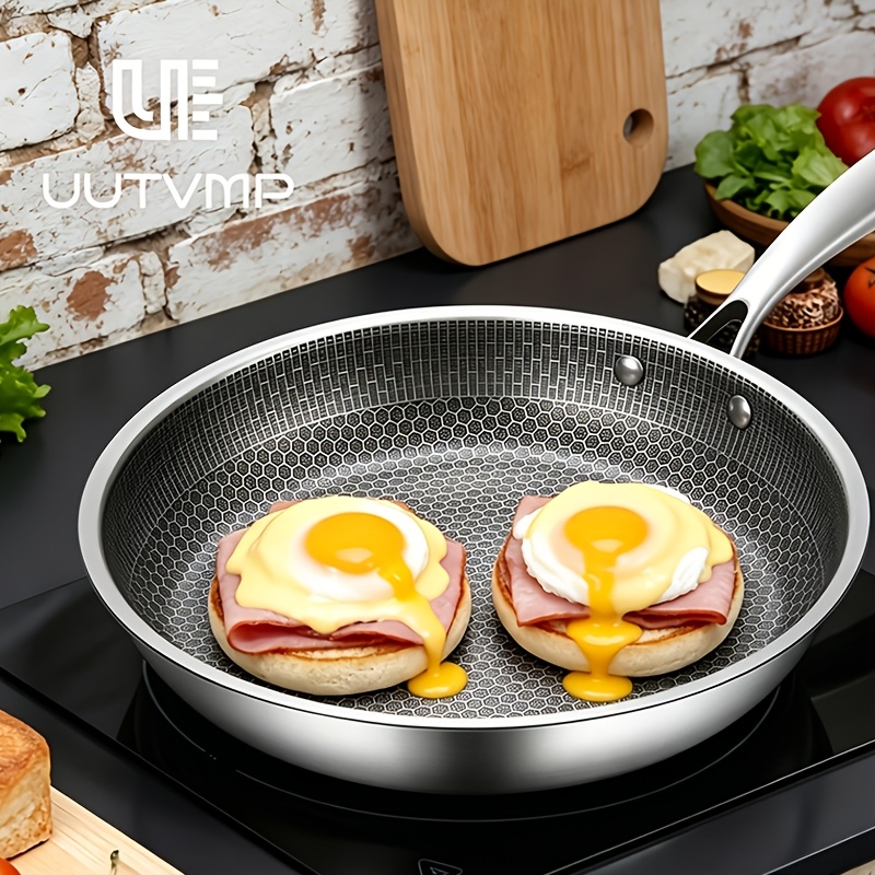 TEMU Uutvmp Stainless Steel Honeycomb Flat Kitchen Cookware, Thickened Premium Stainless Steel With Handle, 3d Stereoscopic Floating Honeycomb