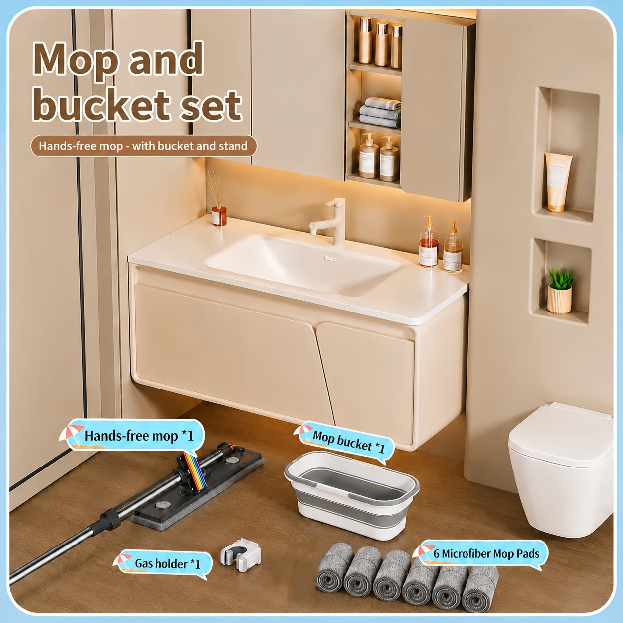 Image of Upgrade Mop Bucket Cleaning Set, Time- Floor Care Kit With Auto-scraper Technology, 360° Flexible Mop For Under Furniture, Ultra-thick Microfiber Pads, Dry/wet Use, Foldable Storage For Small Spaces