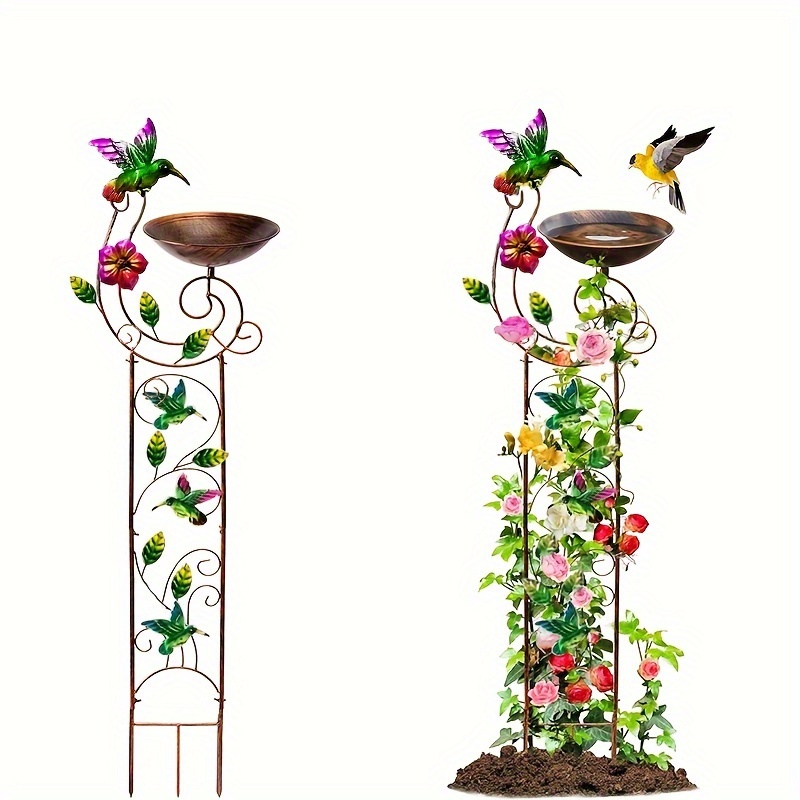 

1pc 2-in-1 Outdoor Bird Bath With Flower Garden Trellis, Metal Antique Iron Stand Bird Feeder Bath Basin, Easy Install Detachable, 44 Inch Height, For Climbing Plants