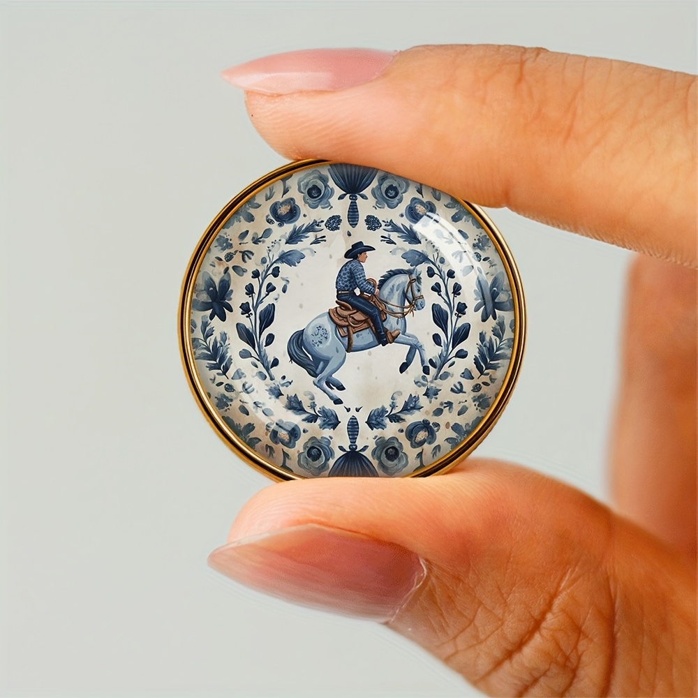 TEMU Minimalist Alloy Badge, Cowboy Riding Pattern Retro Earrings Daily Wear Accessories, Geometric Round Brooch Fashion Trend Unique Badge To Send