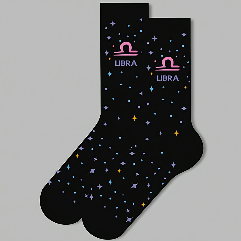 TEMU Pair Of 1 Men's And Women's Zodiac Socks - Black Zodiac, Soft Warm Moisture-wicking, Fashionable And Comfortable, Perfect For Gifts And Casual Wear