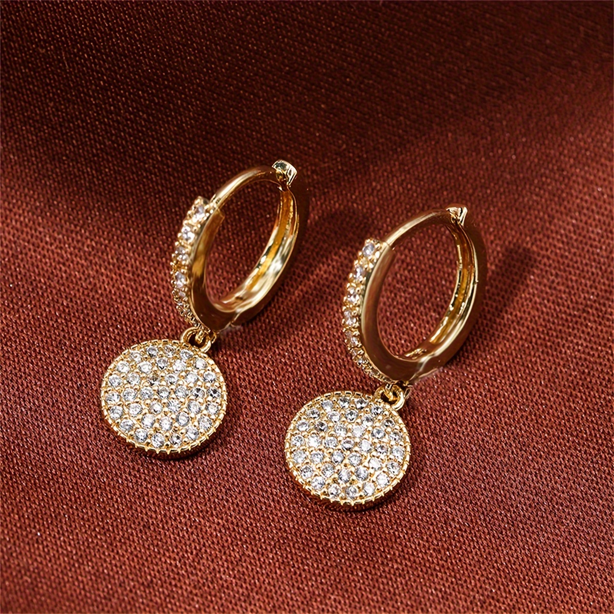 TEMU Elegant Zirconia Round Disc Stud Earrings For Women - Simple Minimalist Jewelry - 1 Pair - & Party Earrings