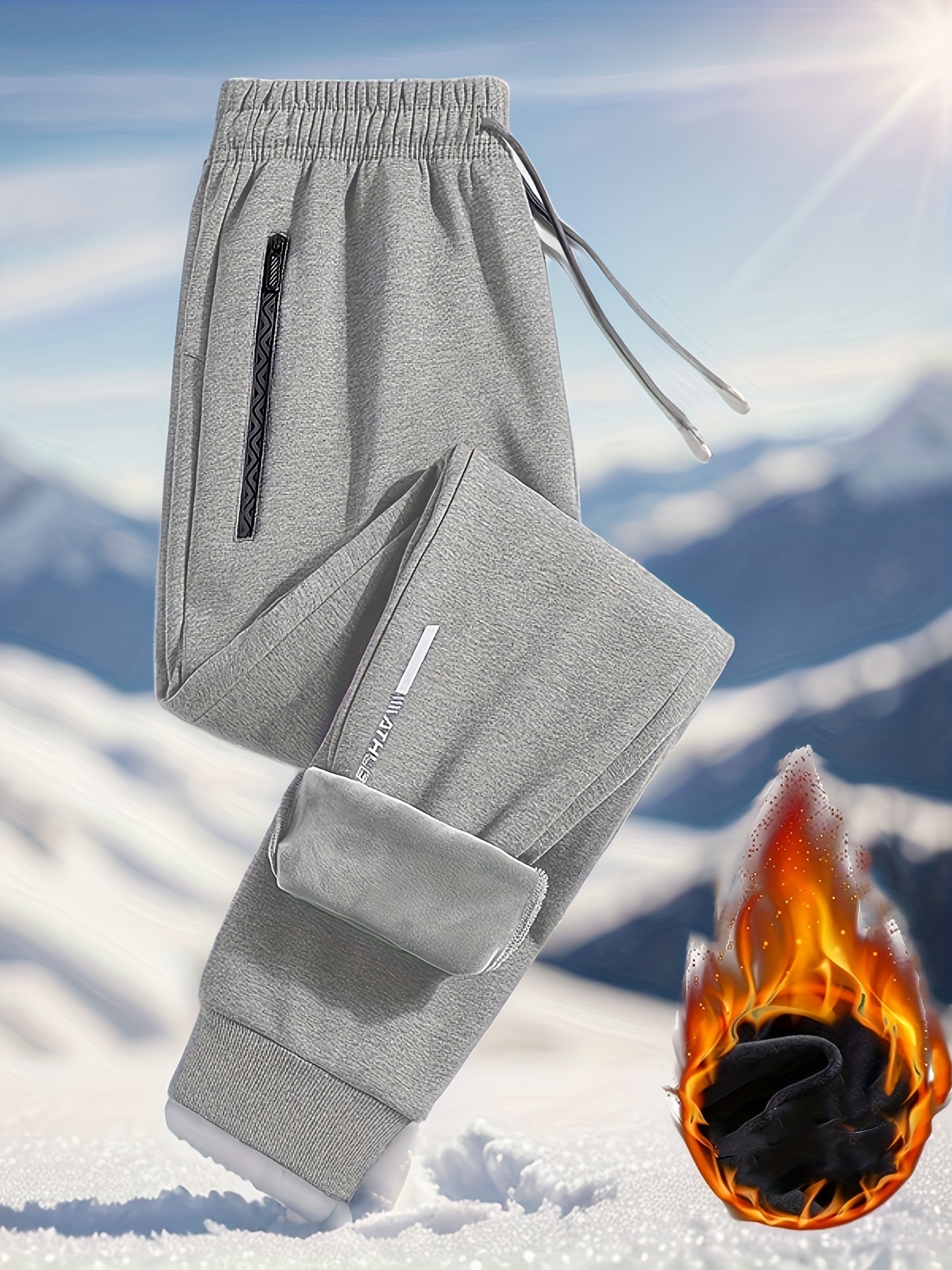 *'s Winter Fleece-Lined Thermal Joggers Thick Warm Casual Pants with  Elastic Waist Drawstring, Zipper Pockets, Black, Regular Fit for Outdoor  Sp