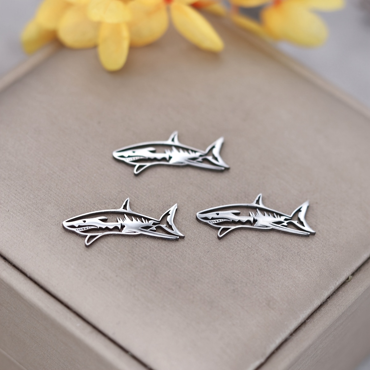 Image of 3pcs Ocean Animal Stainless Steel Charms Shark Fish Pendant Jewelry Making Necklace Earrings Additions