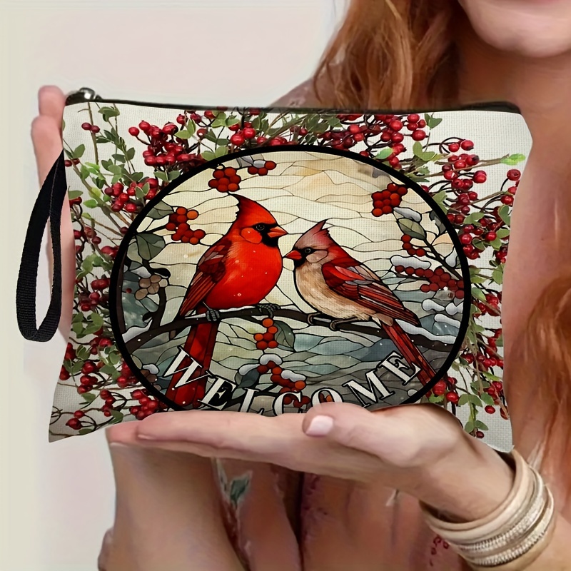 TEMU Chic Floral & Makeup Bag For Women - Polyester, Zippered Cosmetic Pouch Travel & Use, 6.7" X 9.9"
