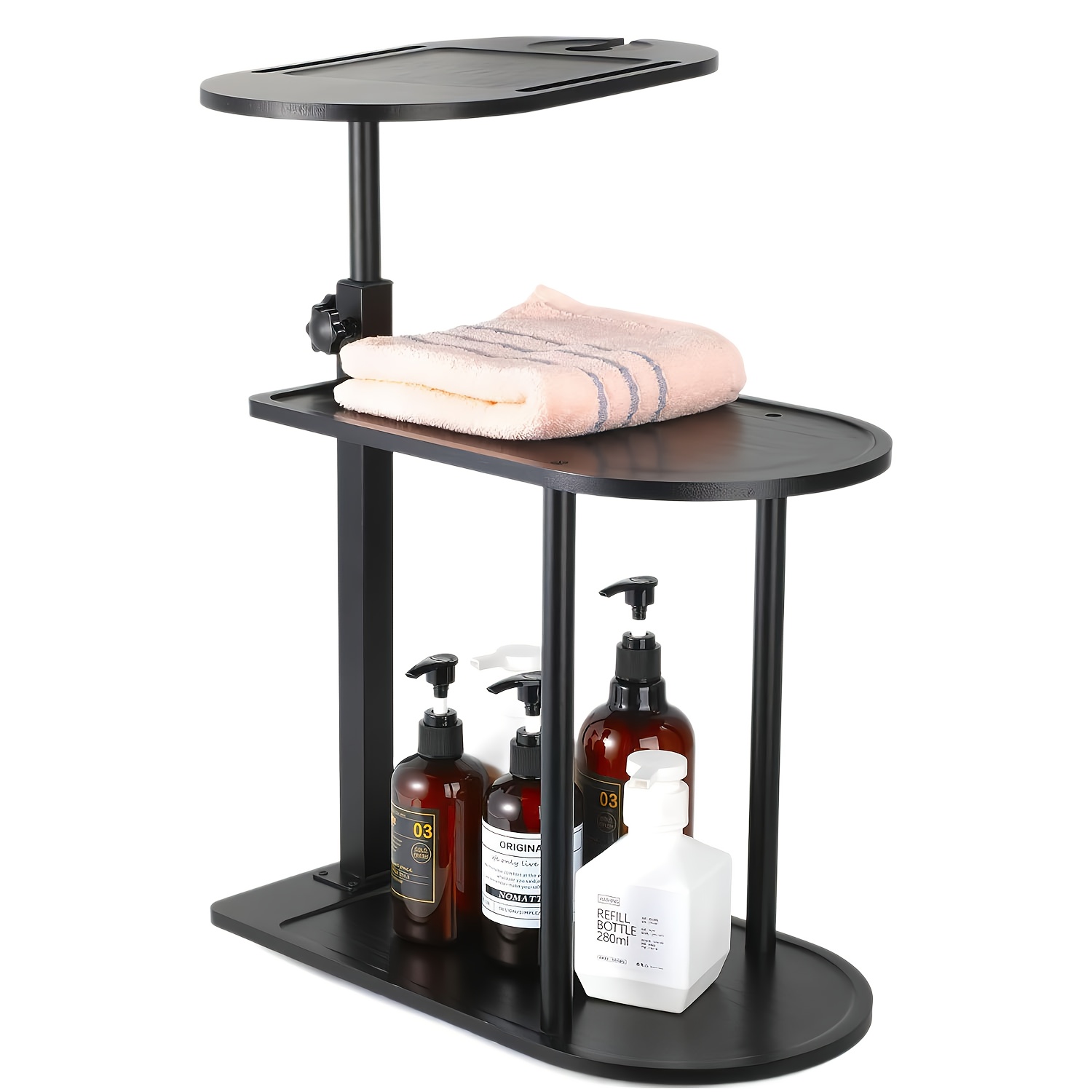 Image of 1pc Double Layer Bamboo Bathroom Bathtub Rack, Shelves