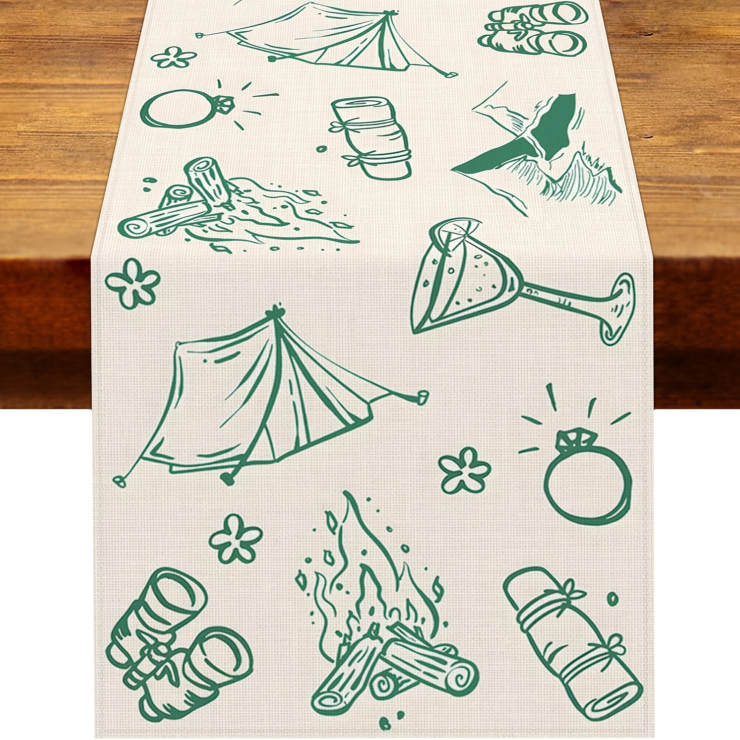 TEMU 1 pièce Dokriy, Chemin de table de décoration pour enterrement de vie de fille en camping, de cabine de dire oui, vert, pour fête prénuptiale,