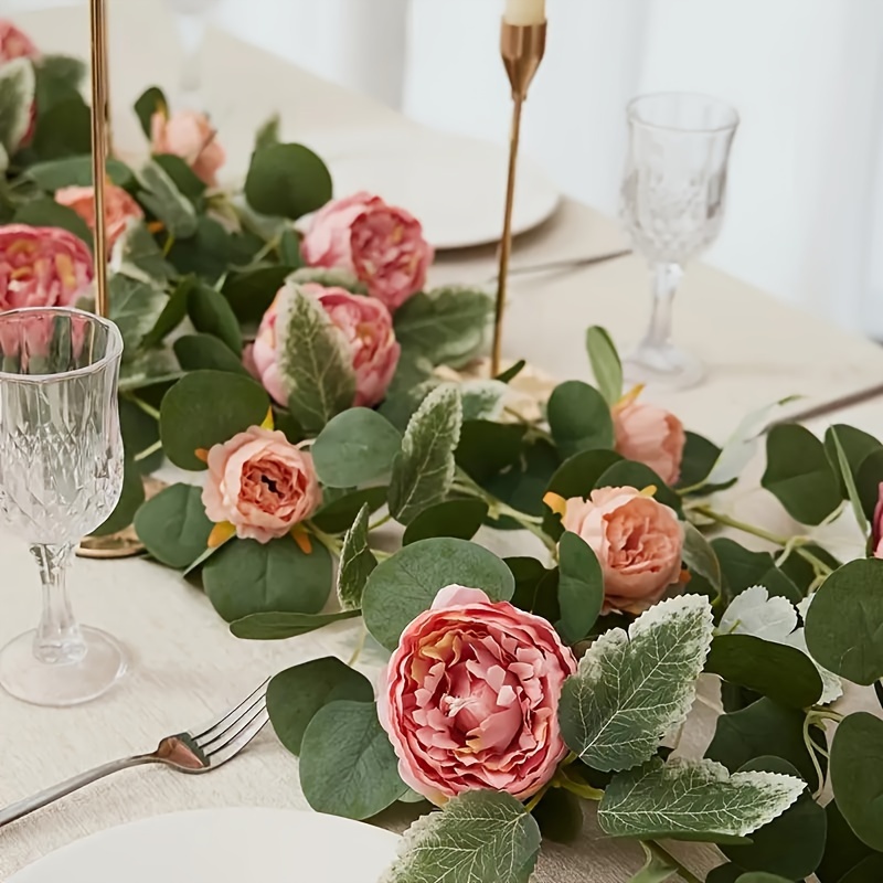 

Elegant Pink Peony Rattan Garland, 70.8" Silky Fabric - Perfect For Weddings & Home Decor