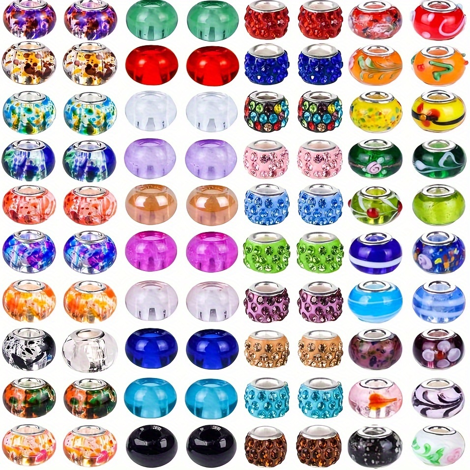 

100/50pcs Multicolor European Glass Beads With Large Holes - Ideal For Diy Charm Bracelets & Necklaces, Durable Clay-based Craft Beads