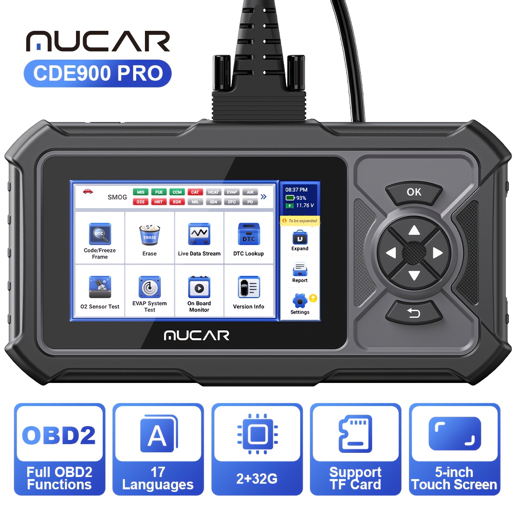 

Mucar Cde900 Pro Scanner Diagnostic Tool With 5" Touchscreen, Full Obdii Functions, 32gb Memory, Wi-fi , Usb Charging, For All Car Models - Includes Multiple Software Packages