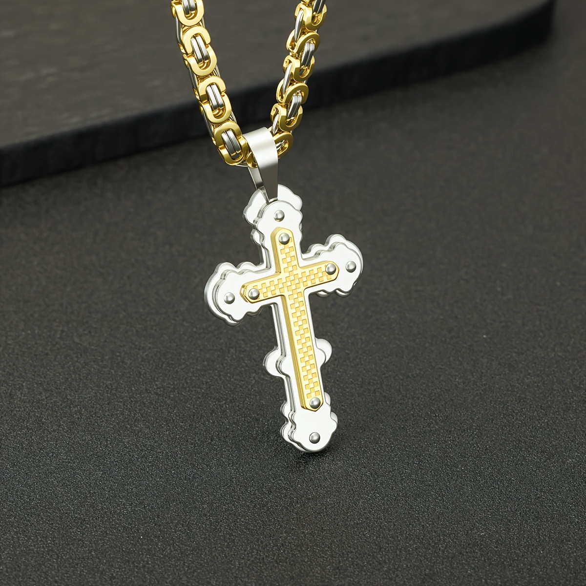 Durable 304 Stainless Steel Men's Cross Pendant Necklace