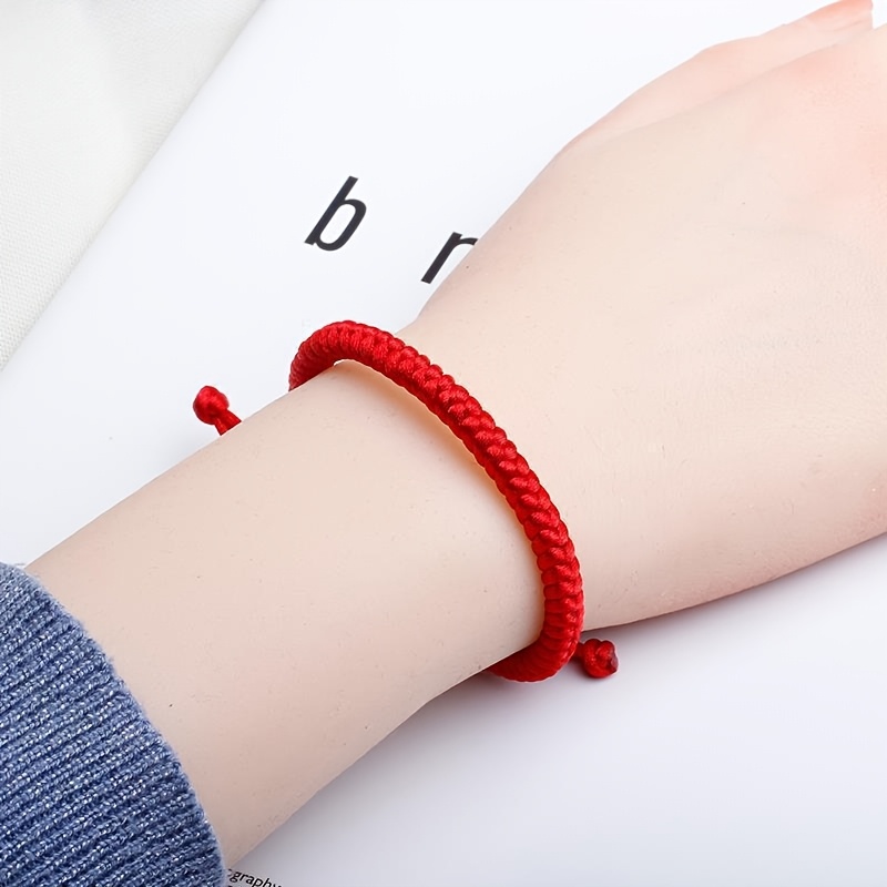 2pcs Red Rope Lucky Knot Bracelets, Handwoven Adjustable