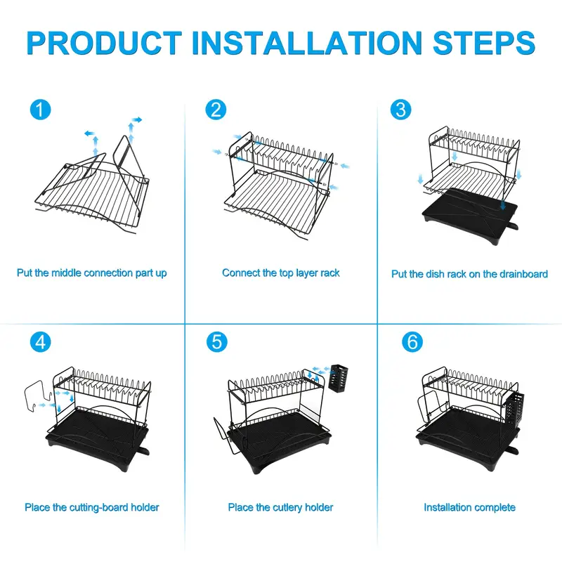 2 3 tier large dish drying rack with heavy duty iron kitchen organizer for dishes utensils cups knives space saving countertop storage with lower compartment Product details 9