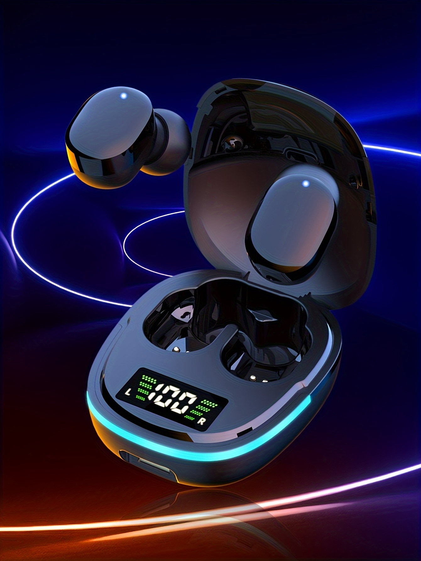 [LED Display] Wireless Earbuds with LED Display - Touch Control, USB Charging Case - Ideal for Sports & Gaming