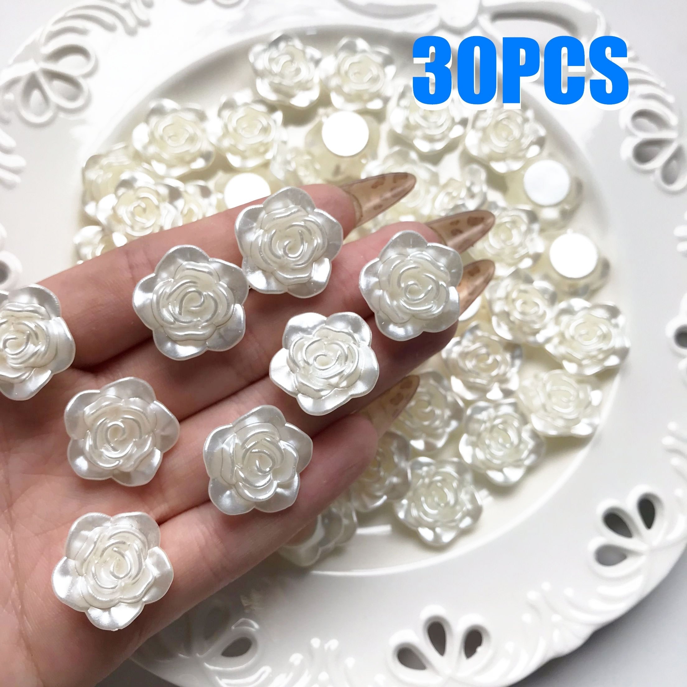 TEMU 30 pièces/20 mm Perles acryliques finition rose pour bricolage, bouquet de perles fait main, étui de téléphone, accessoires de colle crème