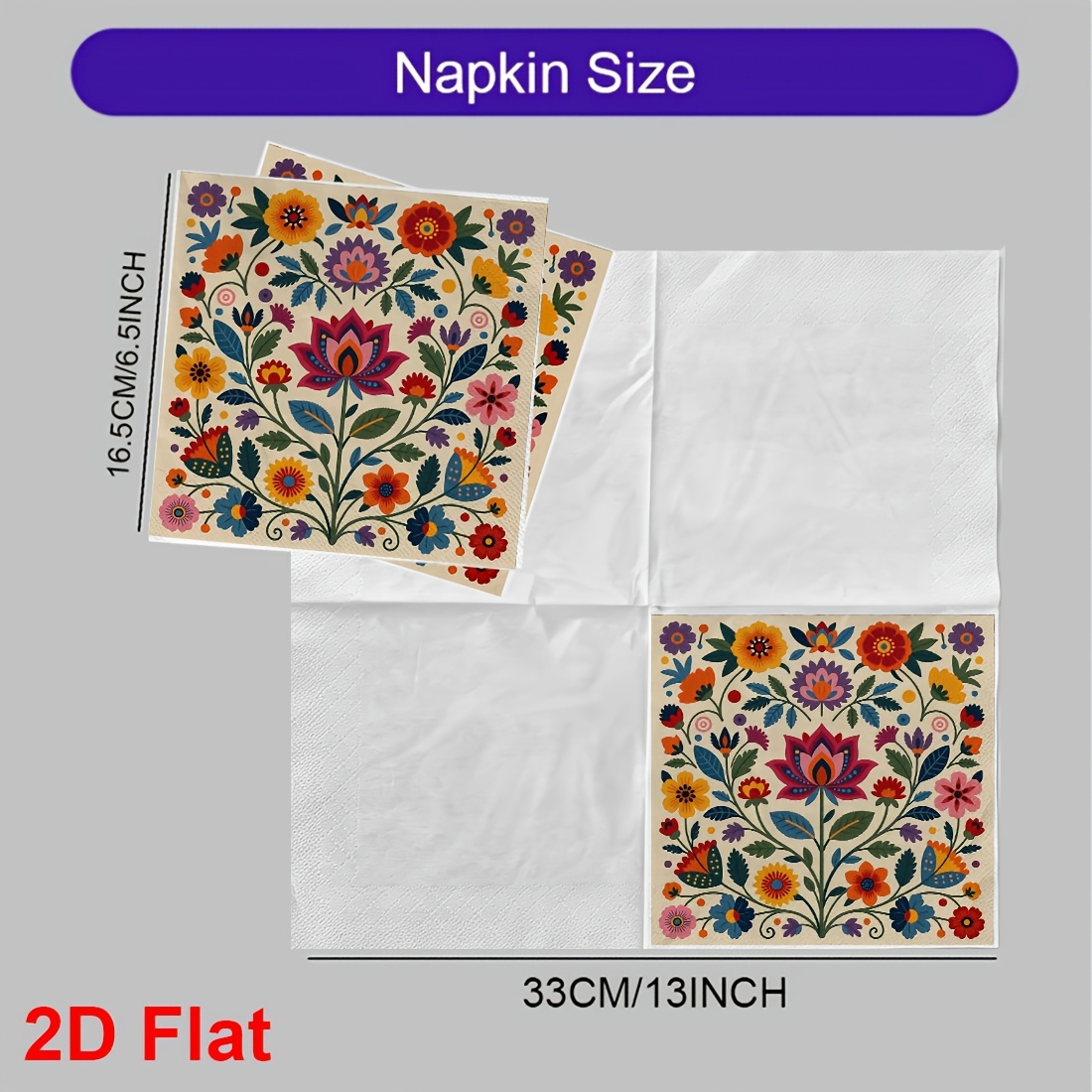 TEMU 20 pièces Serviettes Imprimées Plates 2D Inspirées de Florale Serviettes Jetables Motif Coloré de Style Mexicain pour Dressages de Table Festifs