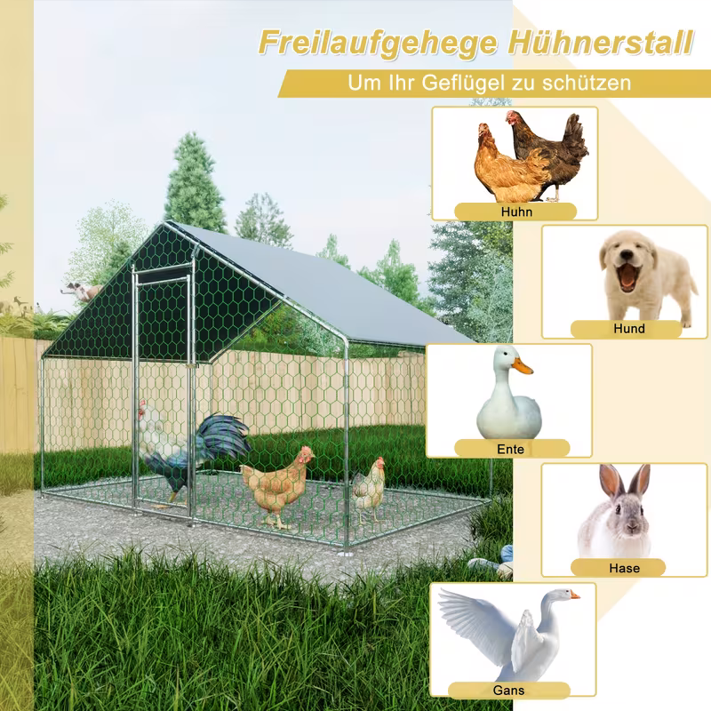 fence chicken coop 3x2x2m with safety lock and waterproof pe cloth range fence of metal and suitable for chickens rabbits and other small animals 5