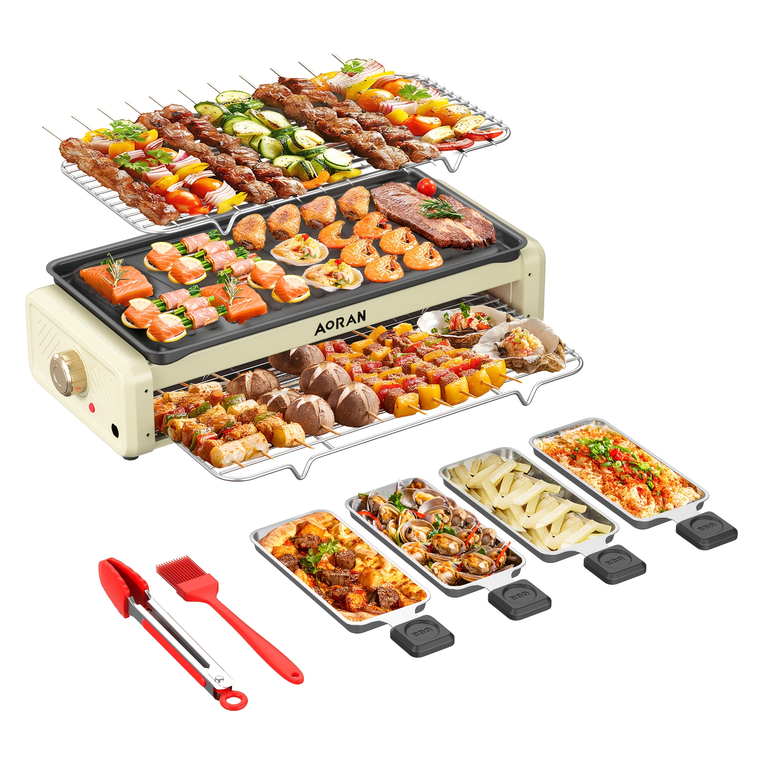 TEMU Multi-functional Electric Barbecue Grill For Home Indoor Use, Smokeless Design, Setup: Top Layer Grill For Skewers, Perfect For Raclette Cheese