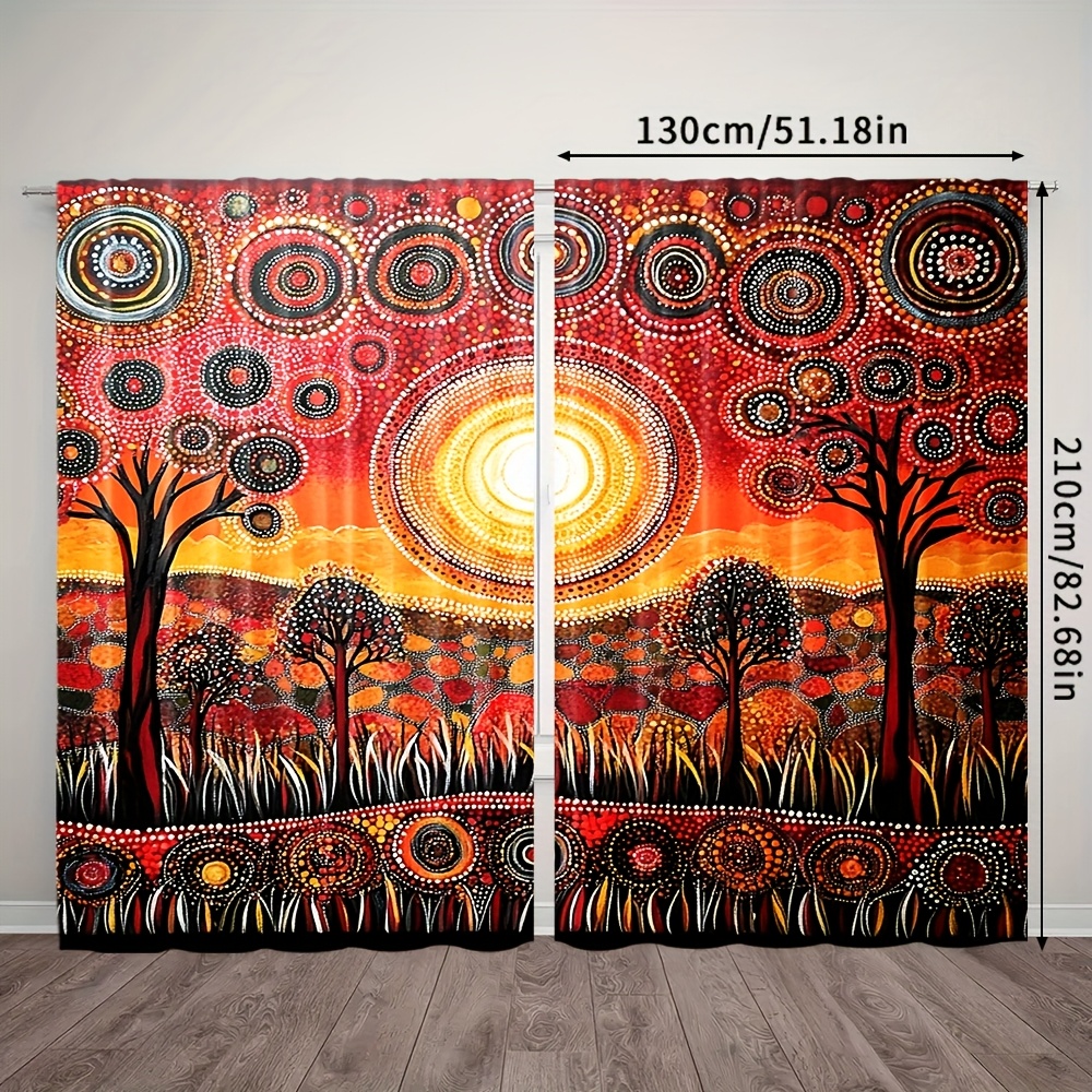 TEMU Set Of 2, Colorful Local-inspired Dot Pattern Curtains For , Made Of 100% Polyester, Ideal For Balcony, Living Room, And Office Decoration, No