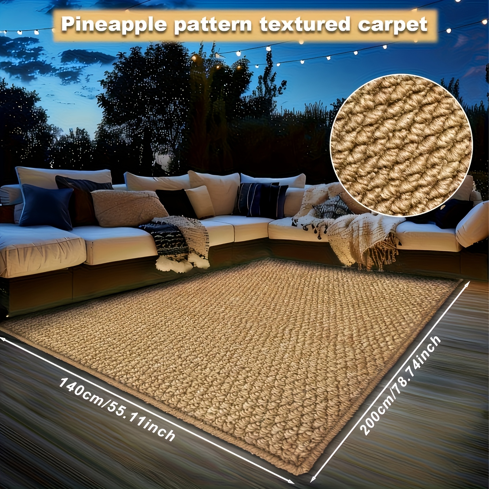 E-shop Nordischer Stil Braune Ananas-Textur Outdoor Matte, Rechteckiger Warmer Terrassenhof Eingangsteppich, Balkon Deck Garten Hof Terrassenmatte
