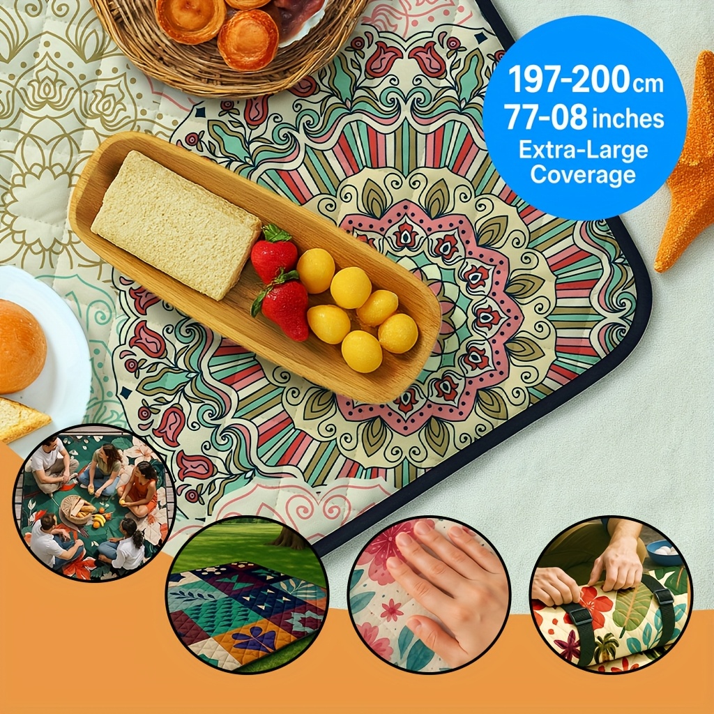 [Picnic Mat] Extra Large Thickened Picnic Mat for 4-8 People - Heavy-Duty 3-Layer Padded Cushioned Base, Non-Slip Foldable Outdoor Blanket with Carry Strap, Large 80x80 Inch Party Mat for Camping, Beach, BBQ, Family Gatherings - All-Season Portable Backyard Decorations, Picnic Table Cover, Camping Accessory, Durable Polyester, Group Outings