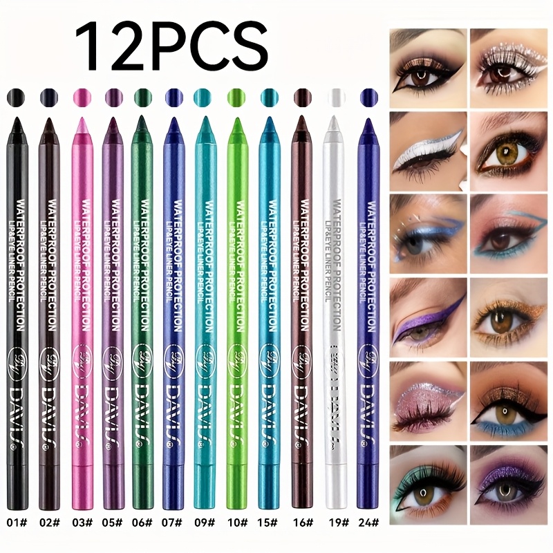 12pcs Waterproof Set of Eyeliner Pens with Shimmering Effects, Eyeshadow, Eyeliner, and Highlighter in a Mix of Color