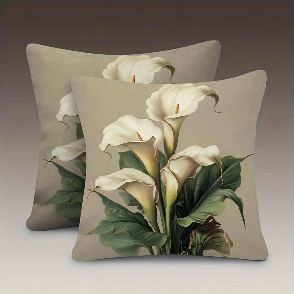 TEMU 2pcs, Double Sided Soft, Throw Pillow Cover 18x18inch, A Bouquet Of , With White, Suitable For Sofas, Living Rooms, Bedrooms, No Pillow Core,