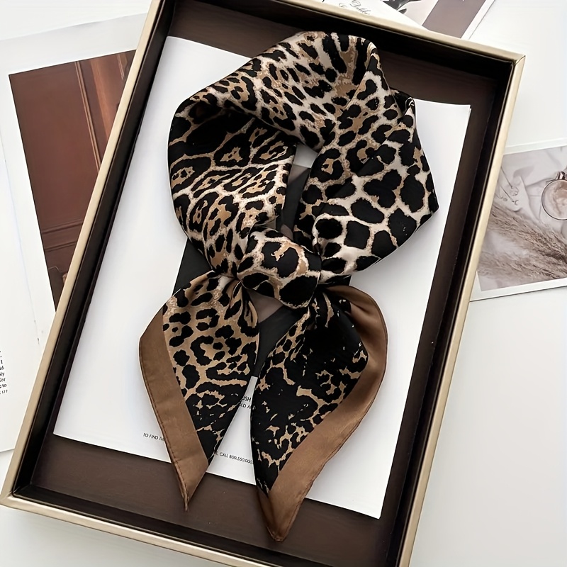 TEMU Sciarpa in poliestere con elegante stampa leopardata da 70 cm, 1/2 pezzi, asciugamano con motivo leopardato, asciugamano decorativo, asciugamano