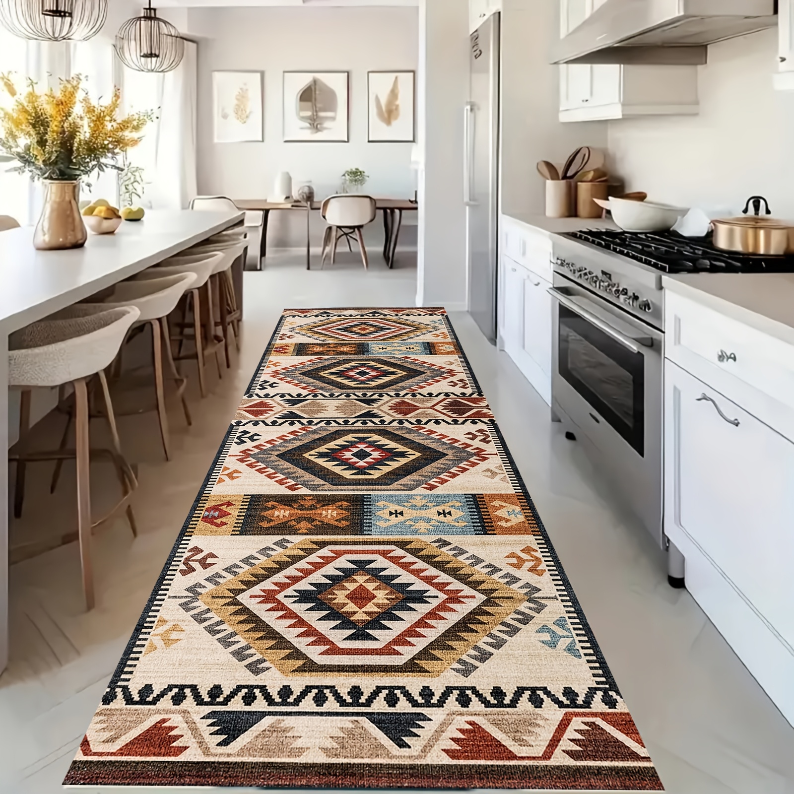 TEMU 1pc Bohemian Ethnic Style Long Runner Rug, Runner Mat, Washable, For Hallway, Bedroom, Entrance, Laundry Room, Porch, Kitchen And Bathroom,