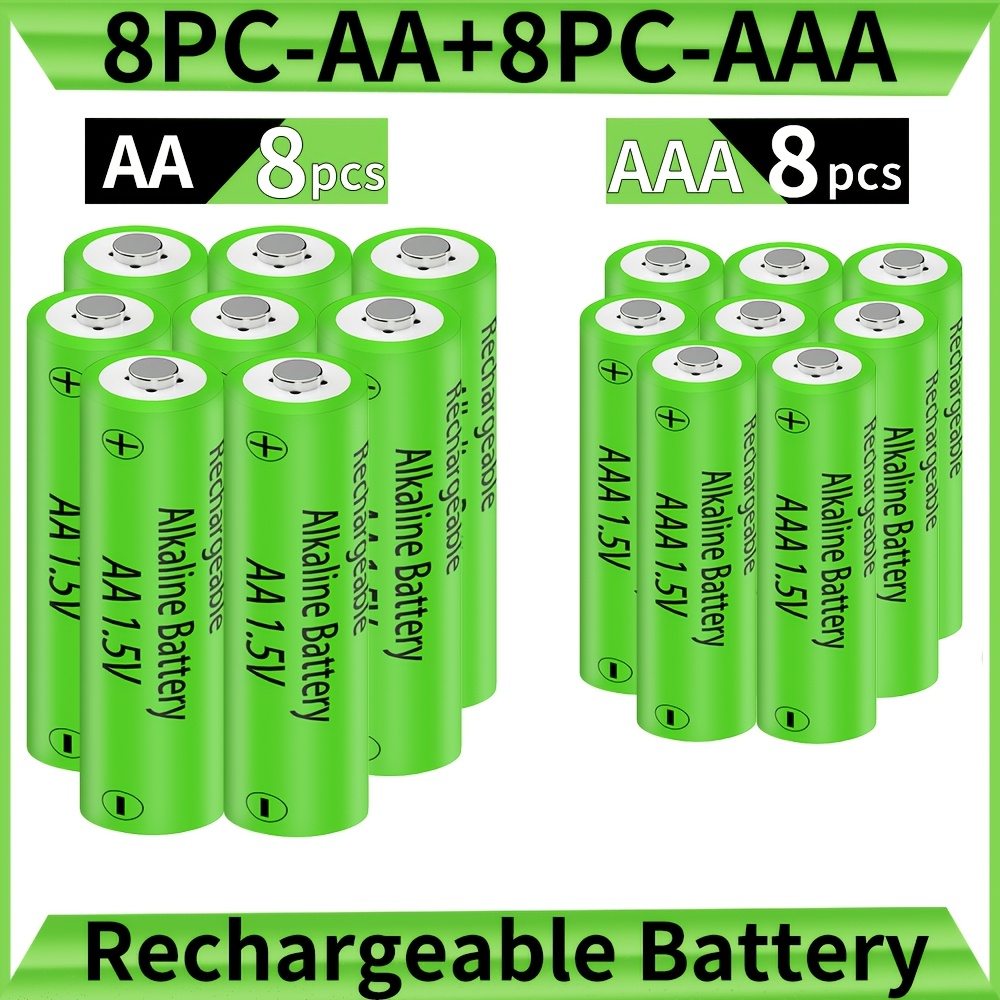8 buc. aa + 8 buc. aaa, baterii reîncărcabile aa/aaa, capacitate mare 1.5v 1200mah, reîncărcabile de până la 1200 de ori, baterii pentru lanterne frontale, lanterne, camere foto, ventilatoare mici, lumini de grădină în aer  