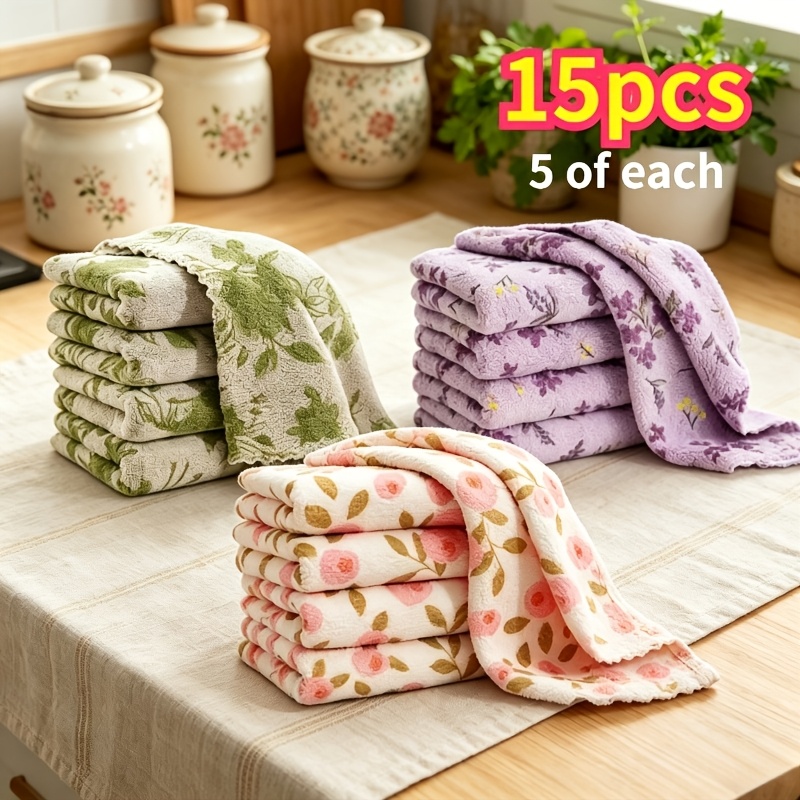 Image of 15pcs Coral Cleaning Cloths, Super Absorbent Quick-drying Soft Cleaning Rags, Reusable Wipes For Kitchen, Bathroom, Glass, And Car Washing, Coral Pink With Golden Pattern
