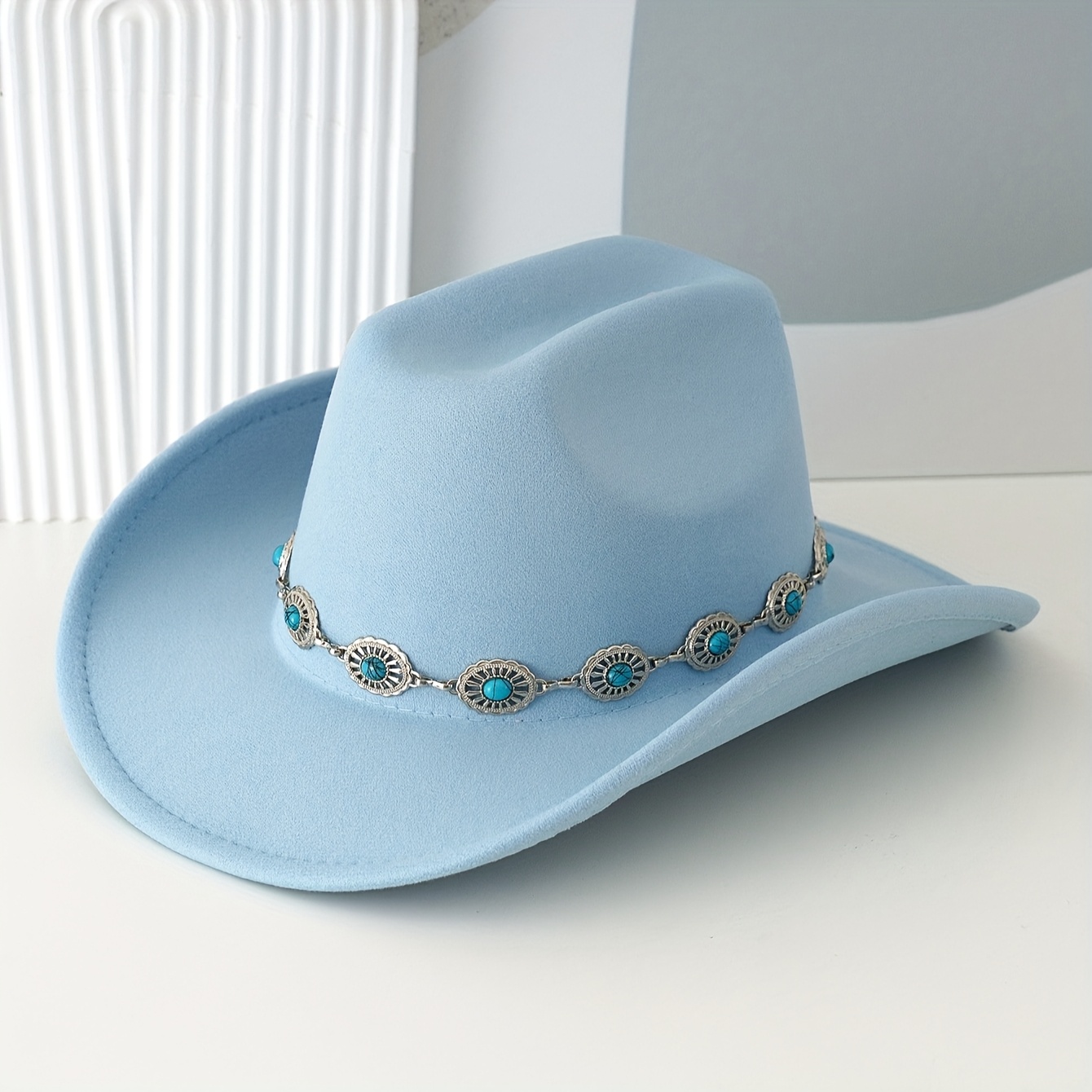 1pc unisex cowboy hat turquoise belt vintage - Temu display picture 3