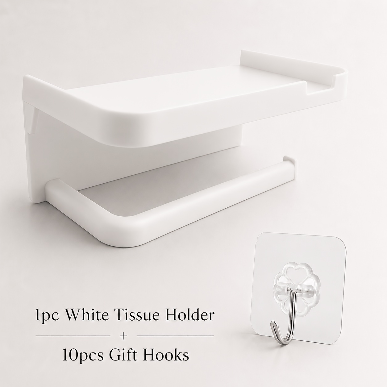 TEMU 11pcs Set (1pc Double-layer Tissue Holder And 10pcs Hook), Home Bathroom Storage And Organization Tool, Easy And Fashionable , Suitable For