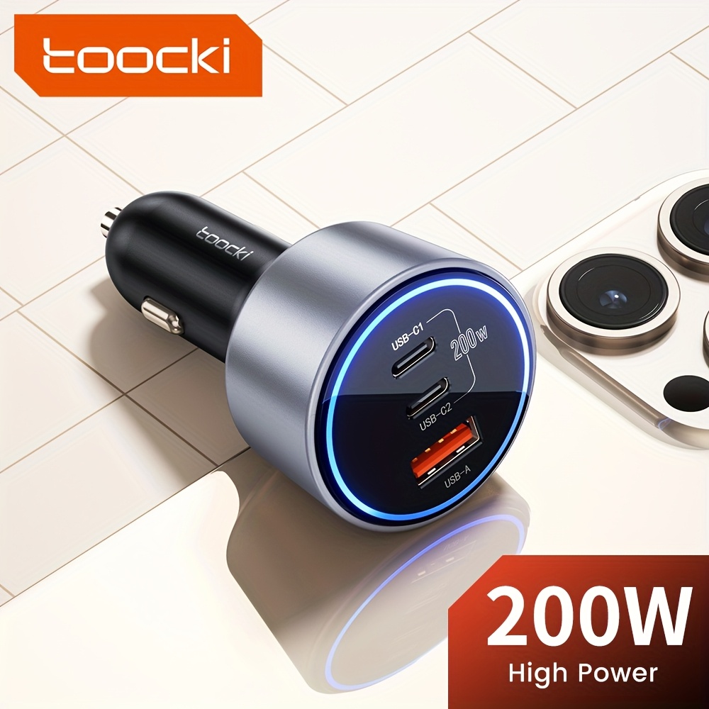 Toocki 200W (100W C1 + 100W C2) Chargeur de Voiture Rapide, 2C + 1USB Chargeur USB-C Rapide et Coloré, Compatible avec Téléphones Mobiles et Tablettes