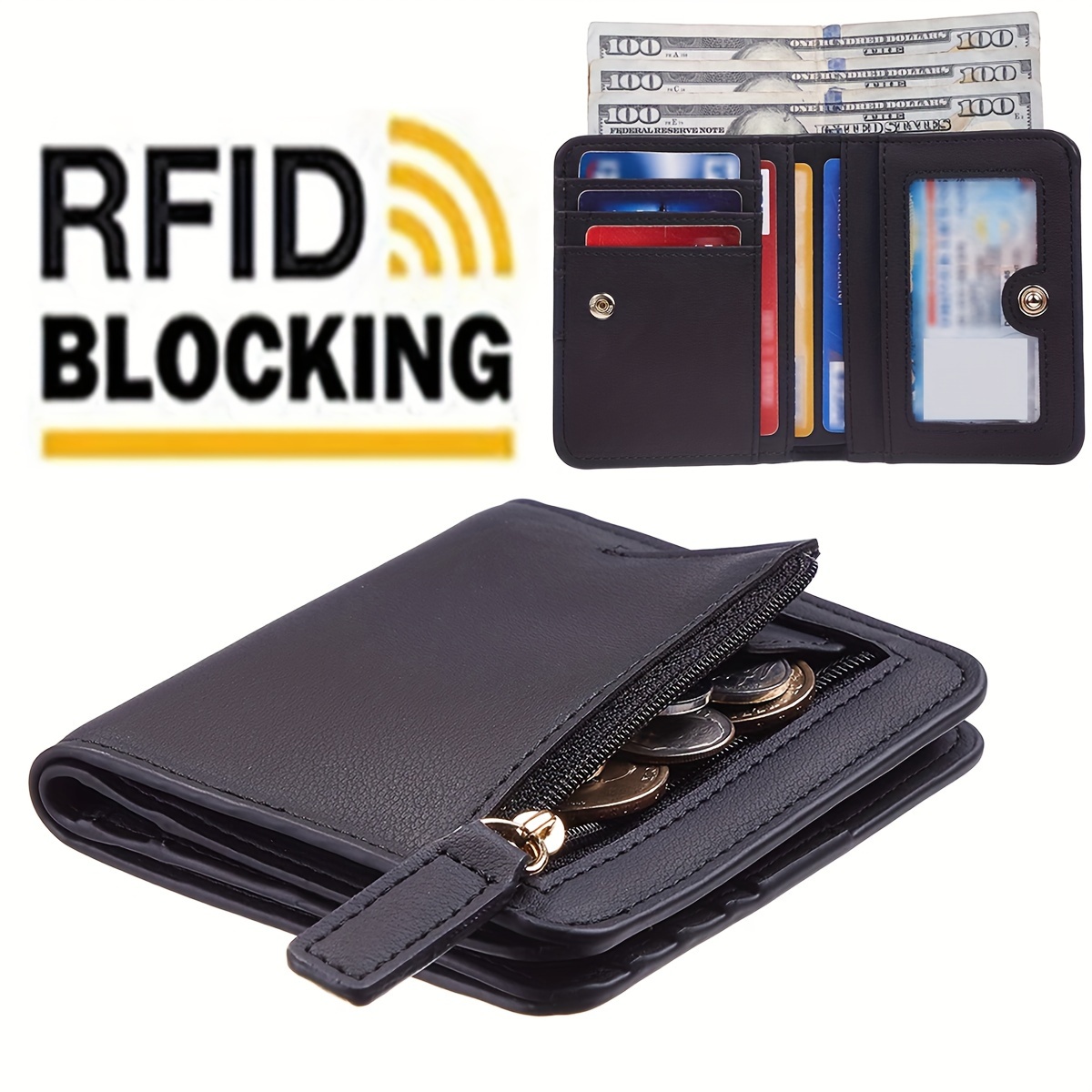 

Small Rfid Blocking Short Wallet, Foldable Pu Leather Coin Purse, Solid Color Card Holder For Coin & Key