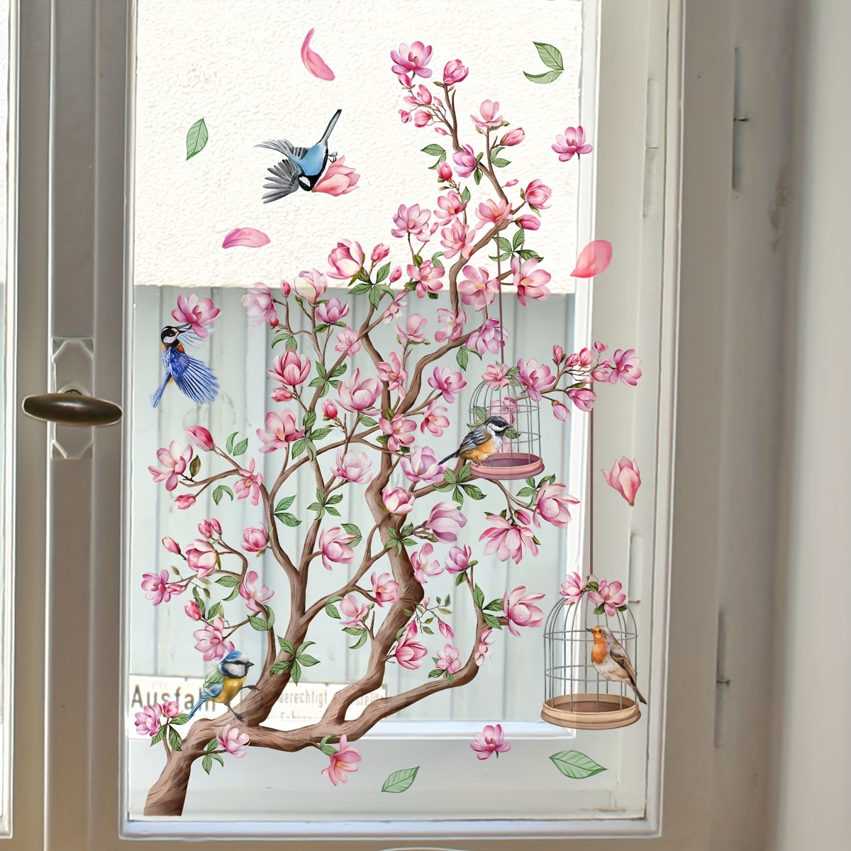 

Bird & Peach Double-sided Glass Window Clings - , Removable Home Decor