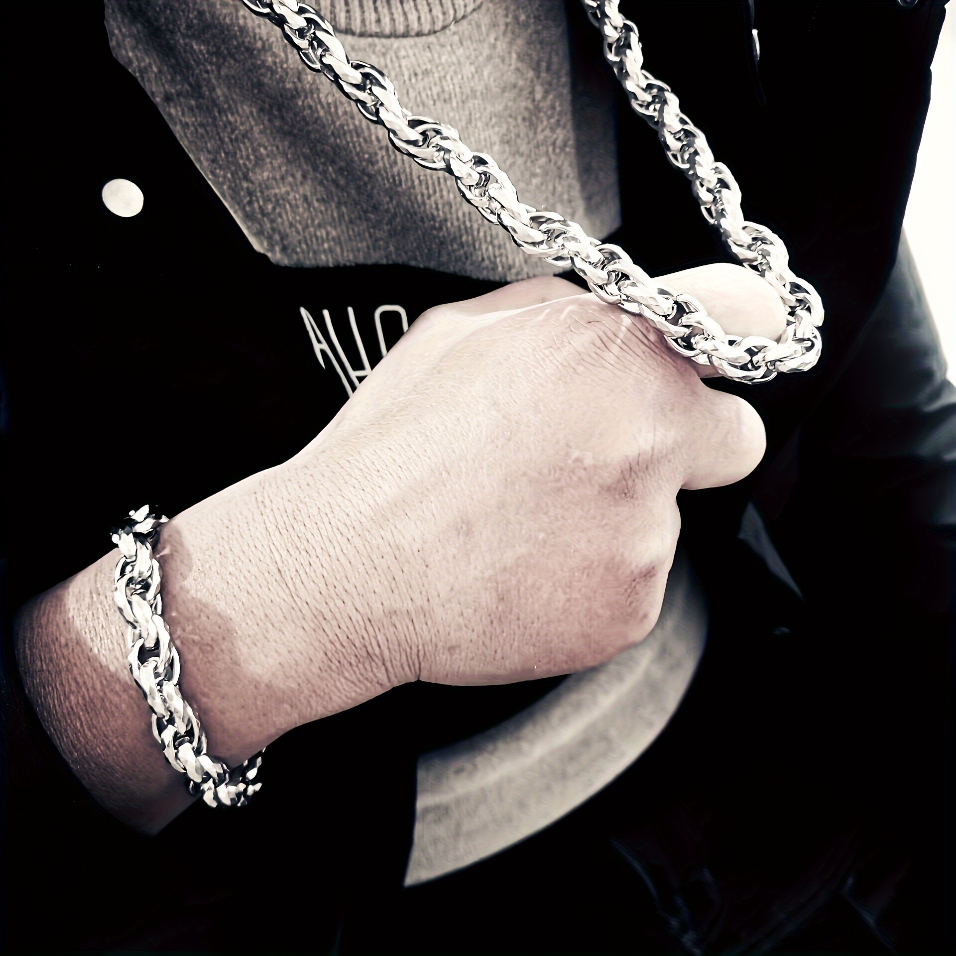 Stainless Steel Twisted Large Chain Bracelet & Necklace Set