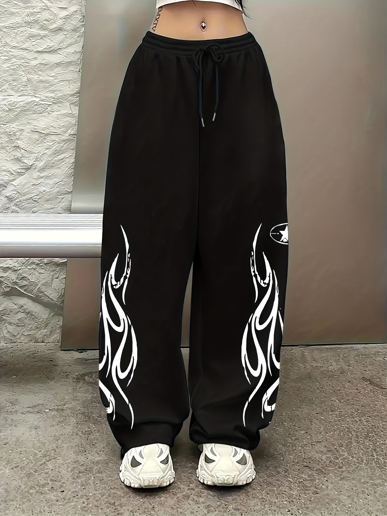 womens casual graffiti print sweatpants loose fit elastic Temu